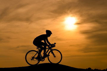 Men, bicycle, silhouette, sunset