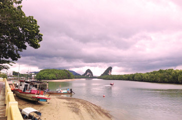 view from Krabi town to limestones and Pak Nam River, in Krabi, Thailand