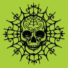 Fototapeta premium Paper Cut Silhouette Halloween Skull Web