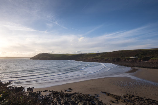 Looking out across the wide bay at Manorbier Pembrokeshire Coast National Park Pembrokeshire Wales