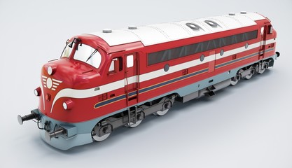 Nostaliga train. Diesel locomotive isolated on white background. 3d rendering