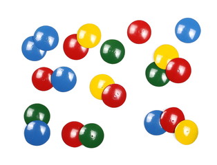 collection of various metal pushpins isolated on white, clipping path