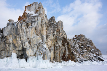 Fototapeta na wymiar Cape Burkhan (Shaman Rock) on Olkhon Island at Baikal Lake