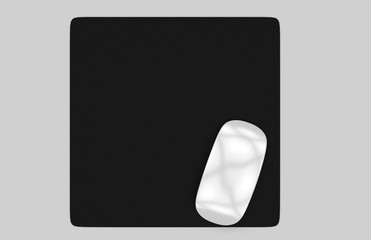 Rectangular Blank mouse pad with computer mouse for branding or design presentation. 3d render illustration.