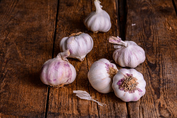 Knoblauch Gruppe auf rustikalen Tisch