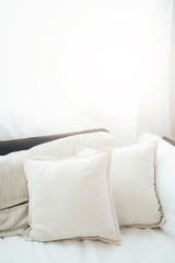 White pillow on sofa in living room.