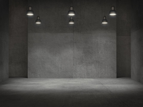 Empty room,Pedestal for display,Blank product stand with lamps light spot .3D rendering.