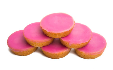 Obraz na płótnie Canvas Dutch biscuit in pink glaze isolated