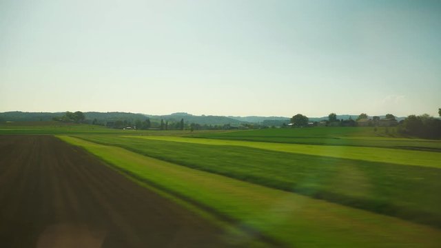 sunny day train side window pov panorama 4k switzerland
