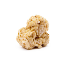 Oatmeal heart dessert isolated on white background