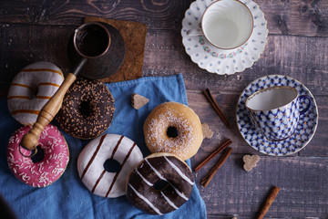 Coffee Cup, coffee pot and donuts, flatley