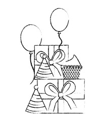 gifts boxes present with cupcake and balloons helium icon