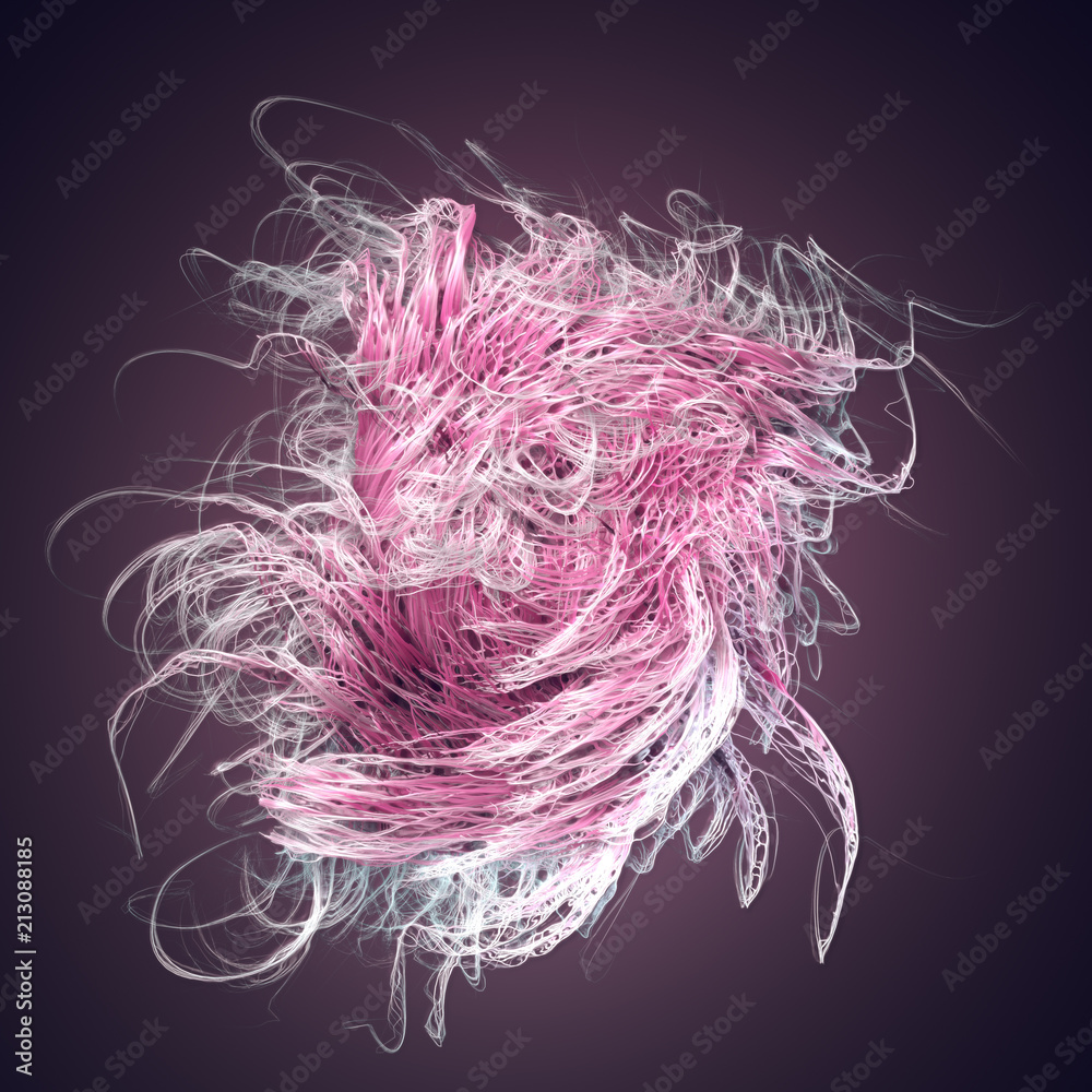 Poster Curl noise flow abstract colored lines. 3d rendering
