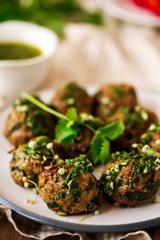 Chimichurri Whole Meatballs with Swiss Chard.