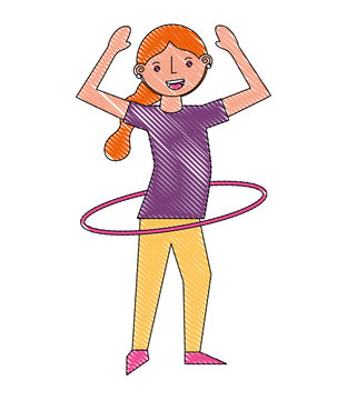 woman cartoon practicing with hula hoop