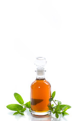 Mint syrup in a glass bottle