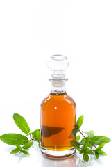 Mint syrup in a glass bottle