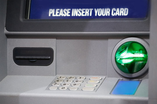 Buttons and card reader ATM. The inscription on the screen: please Insert your card