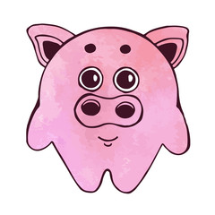Cute cartoon pig isolated on white background. Vector illustration in sketch style. Stylized watercolor. EPS 10