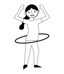 woman athlete with hula hula character