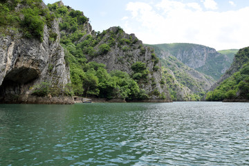 Matka Lake in Matka canyon. Tourist attraction near Skopje city, Macedonia.