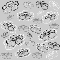 white and black flowers on the gray background