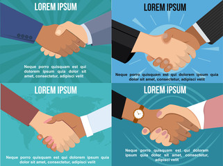 Set of Handshake in flat style. Business partners. Friendship, agreement and big deal vector flat concept.