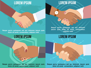 Set of Handshake in flat style. Business partners. Friendship, agreement and big deal vector flat concept.