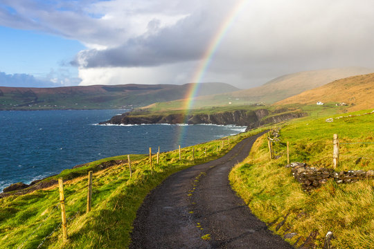 Sun, cloud, rain, wind, cold, warm and rainbow. You can have all these during very short moment in Ireland. It is very typical to change few times a day. Popular vacation destination. Beautiful nature