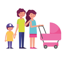 happy family with cart baby avatars characters