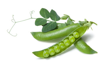 Green fresh peas isolated on white background