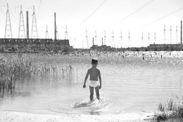 Industrial lake, swimming