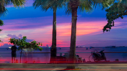 Sunset in Pattaya. Tailand. Long exposure.
