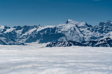 Fototapeta na wymiar Pilatus mount, surround view, snow alps and fog