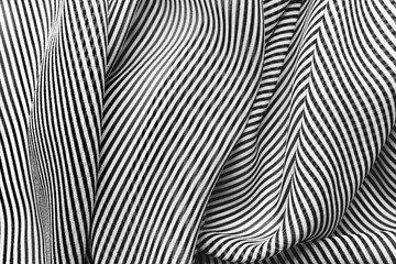 Elegant black and white silk with stripes, abstract background.