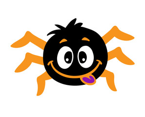  Cheerful spider shows tongue. Vector illustration isolated on white background.