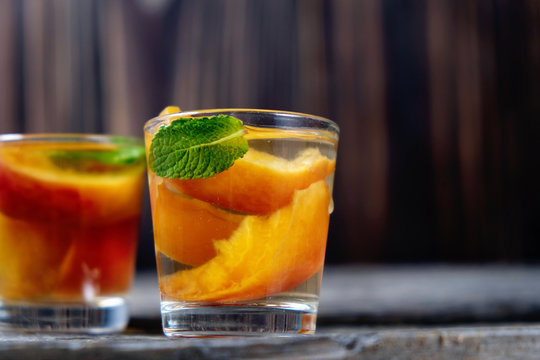 delicious and cold peach cocktail
