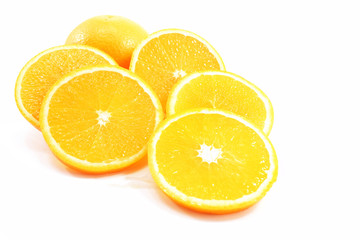 fresh orange slices on a white background