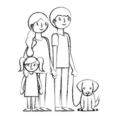 happy family with dog mascot avatars characters