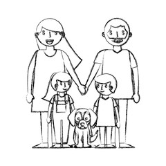 happy family with dog mascot avatars characters