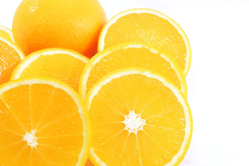 fresh orange slices on a white background