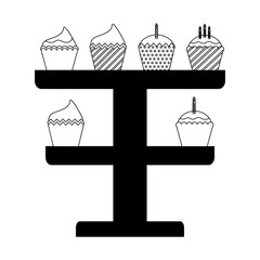 set sweet cupcakes with candles isolated icon