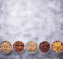 Selection of various corn flakes for breakfast