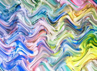art abstract rainbow oil waves background in yellow, blue and green colors