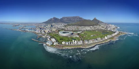 Foto auf gebürstetem Alu-Dibond Tafelberg Luftbild über Kapstadt