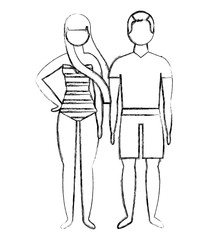 man and woman character in swimsuit summer