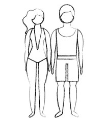 man and woman character in swimsuit summer