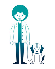 man holding pet dog characters