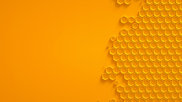 Creative abstract yellow hexagon background, honeycomb pattern - 3d illustration