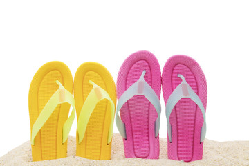 sandals on the beach, holiday and summer concept